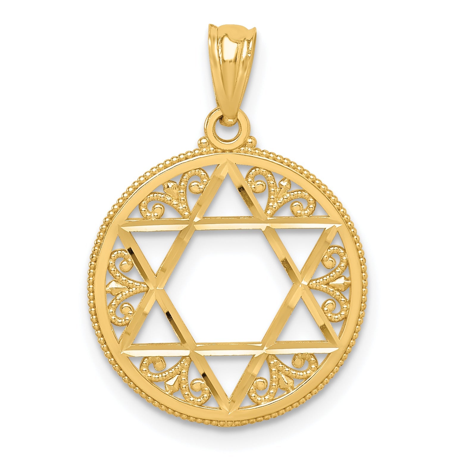 14K Yellow Gold Filigree Star Of David Pendant