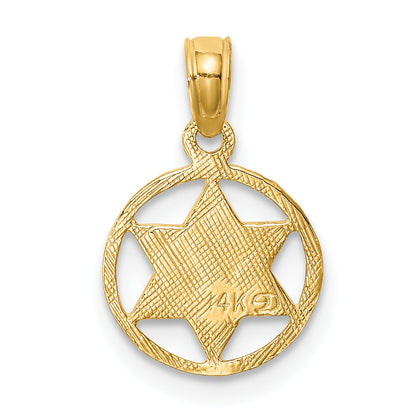 14K Yellow Gold Star Of David In Circle Frame Pendant