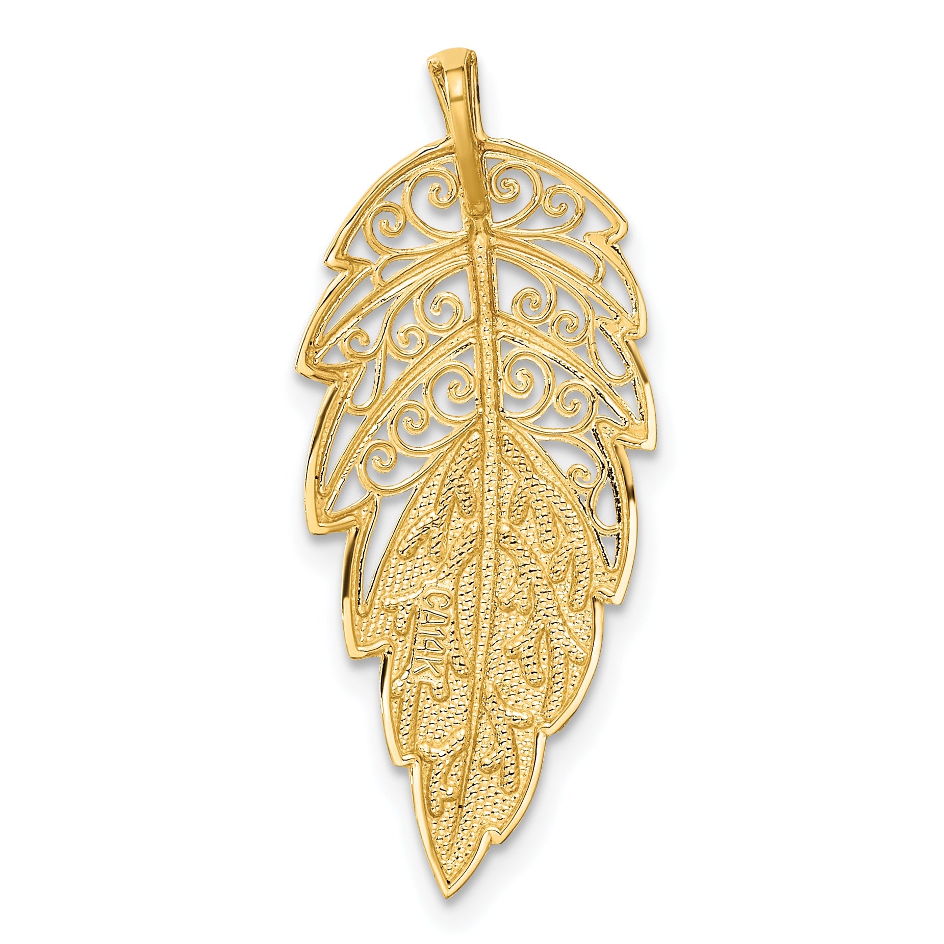 14K Yellow Gold Diamond Cut Leaf Chain Slide