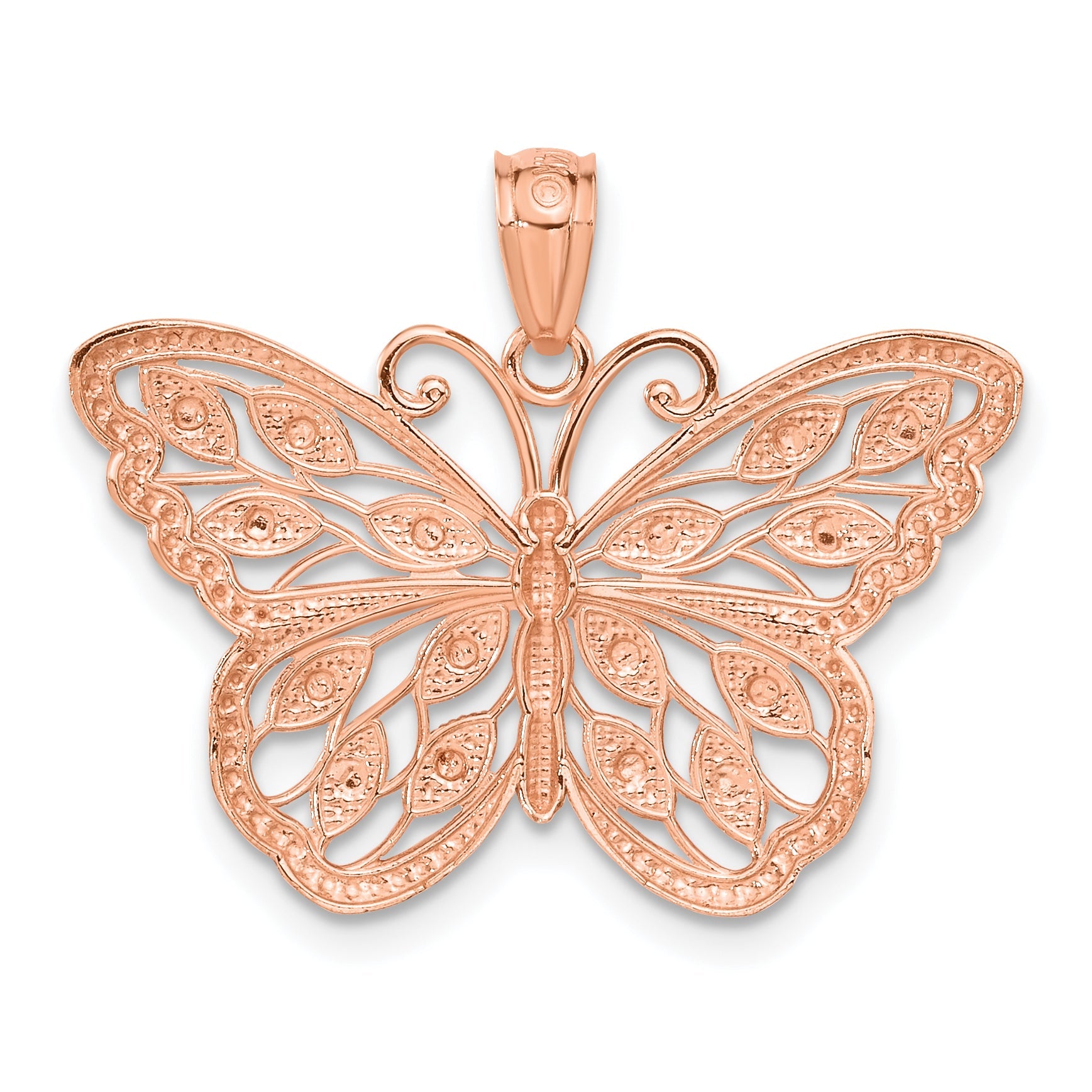 14K Rose Gold Rhodium Diamond Cut Butterfly Pendant