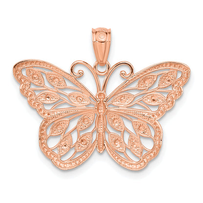 14K Rose Gold Rhodium Diamond Cut Butterfly Pendant