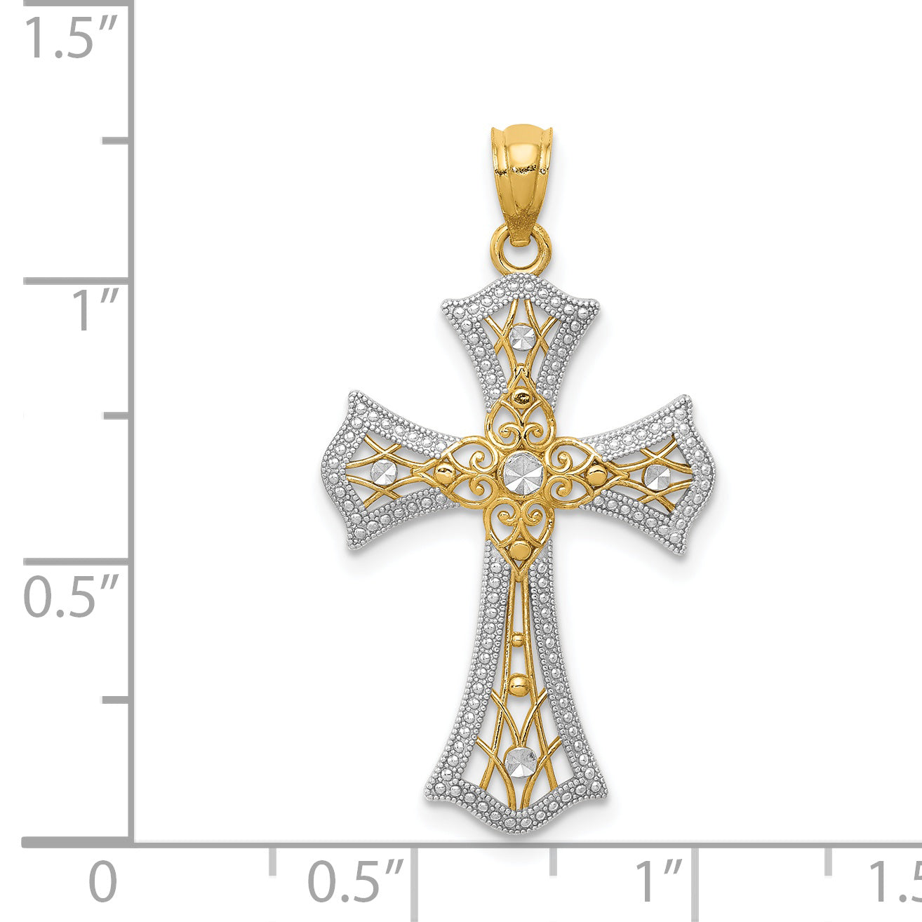 14K Yellow & Rhodium W/Rhodium Diamond-Cut Cross Pendant