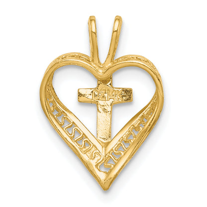 14K Yellow Gold D/C Heart W/Cross Chain Slide