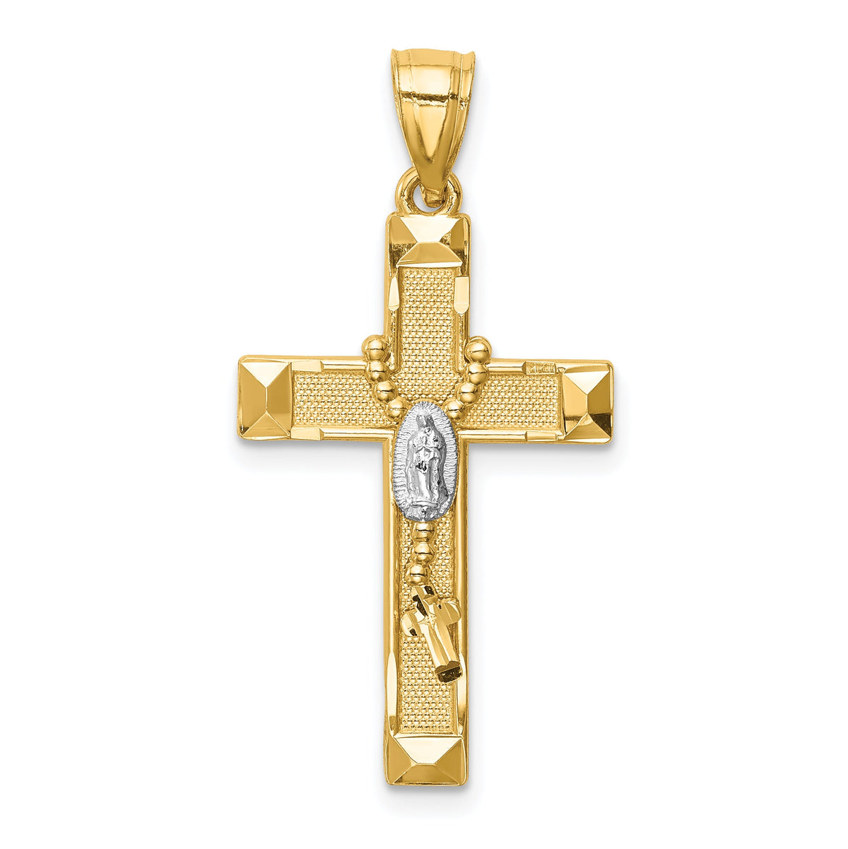14K Yellow & Rhodium W/Rhodium Cross W/Rosary Pendant – goldia.ca