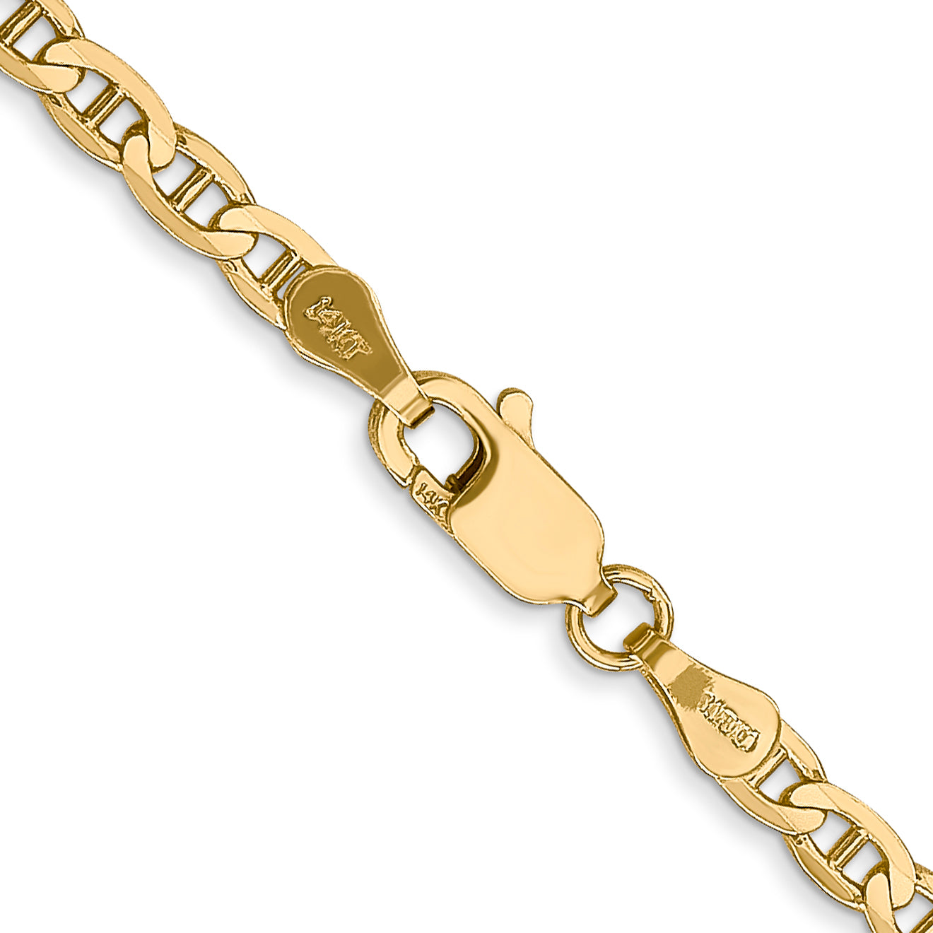 14K Yellow Gold 26 Inch 3mm Concave Anchor With Lobster Clasp Chain Necklace