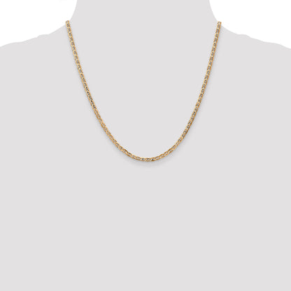 14K Yellow Gold 20 Inch 3mm Concave Anchor With Lobster Clasp Chain Necklace