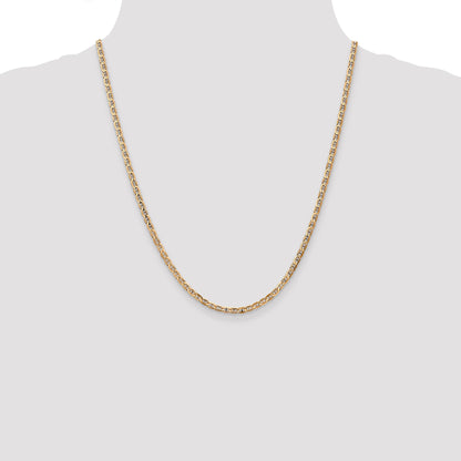 14K Yellow Gold 22 Inch 3mm Concave Anchor With Lobster Clasp Chain Necklace