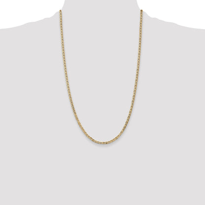 14K Yellow Gold 26 Inch 3mm Concave Anchor With Lobster Clasp Chain Necklace