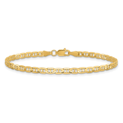 14K Yellow Gold 10 Inch 3mm Concave Anchor With Lobster Clasp Chain Anklet