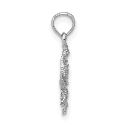 14K White Gold Solid Seahorse And Starfish Pendant