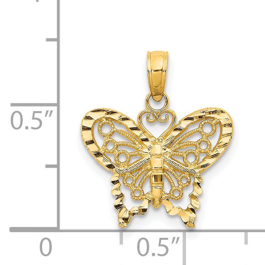 14K Yellow Gold Diamond-Cut Butterfly Pendant