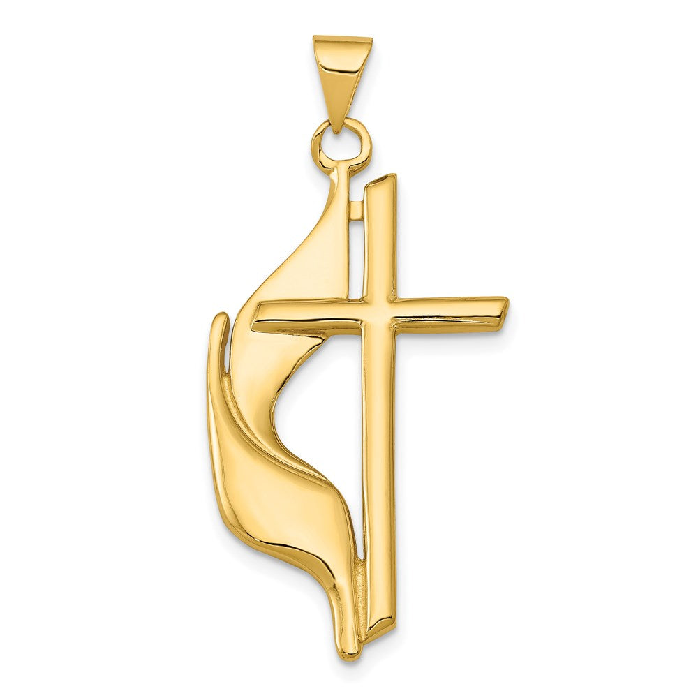 14k Yellow Gold Polished Cross w/Drape Pendant