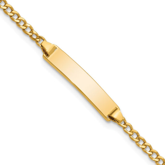 14K Yellow Gold Polished Semi Solid Chain/Solid Plate Cuban Link 20X4.5mm 6 Inch Baby/Child Id Bracelet