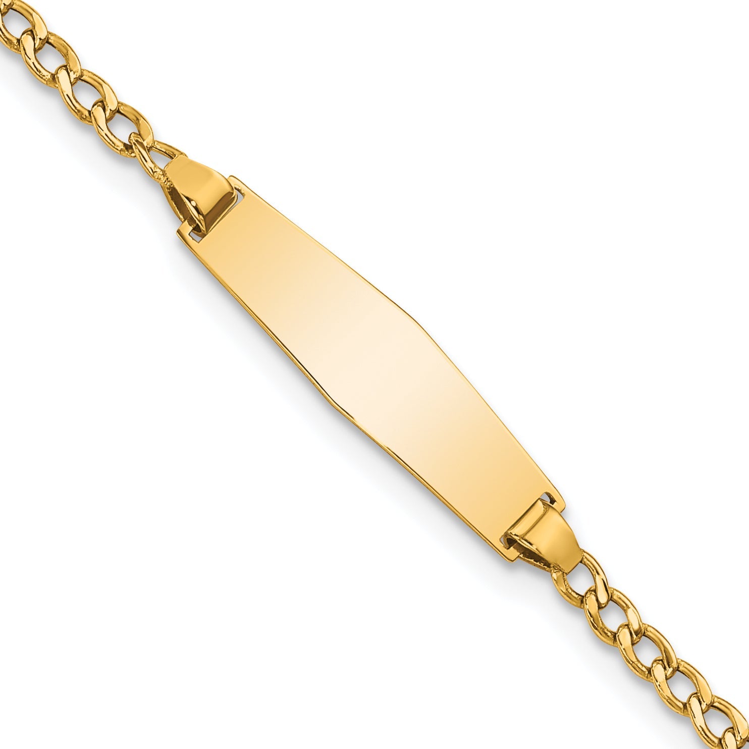 14K Yellow Gold Polished Semi Solid Chain/Solid Plate Cuban Link Soft Diamond Shape 19.5X5.5mm 7 Inch Id Bracelet