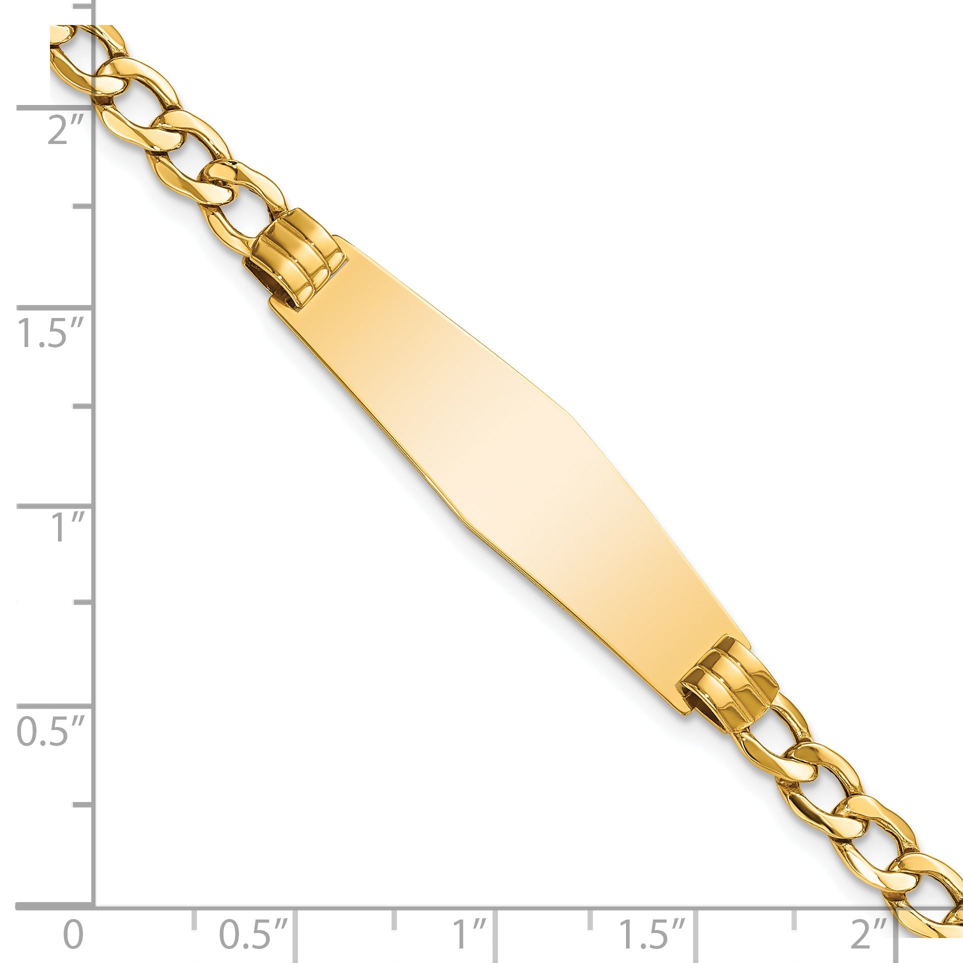 7 Inch 14K Polished Semi-Solid Soft Diamond Shape Cuban Id Bracelet
