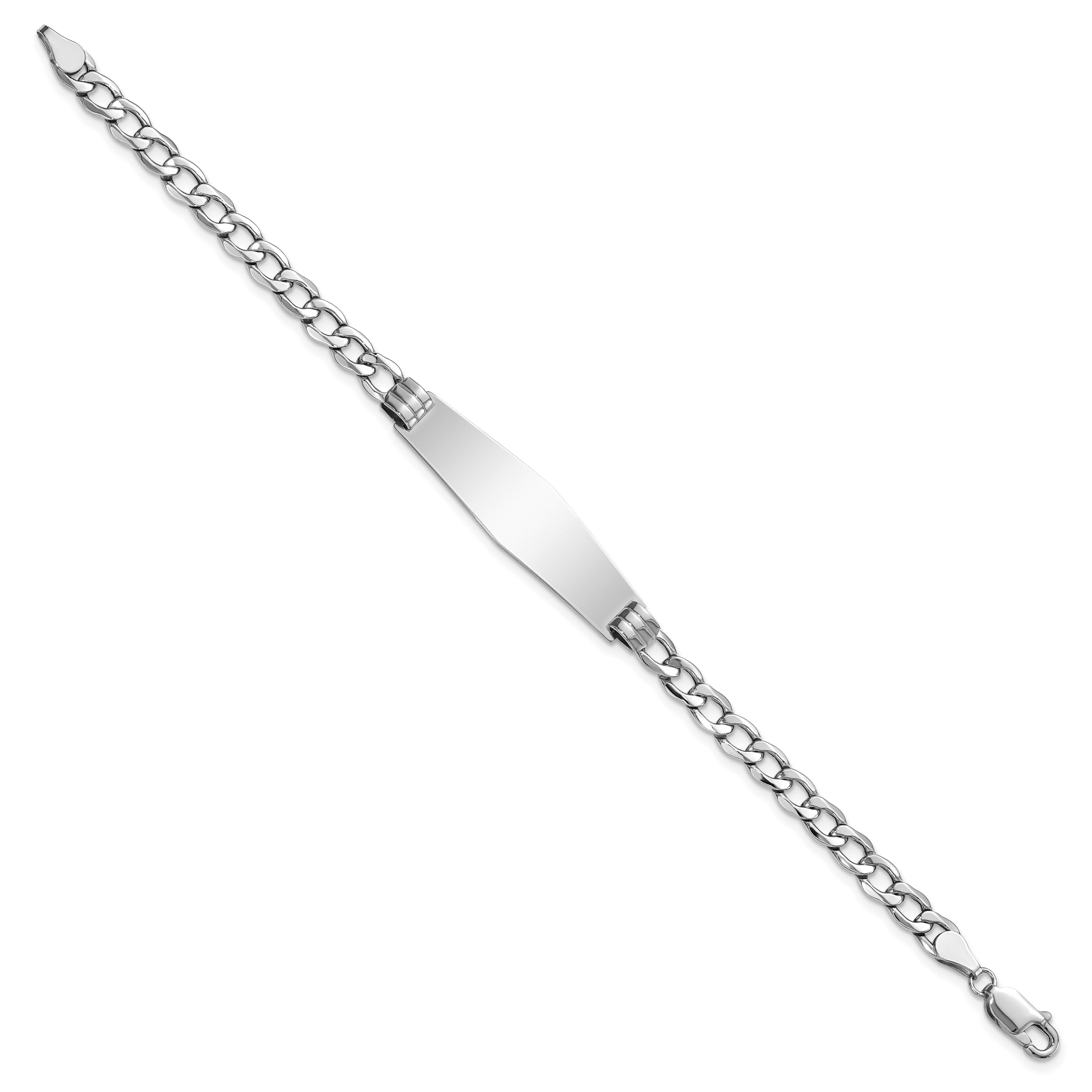 7 Inch 14K Wg Polished Semi-Solid Soft Diamond Shape Cuban Id Bracelet