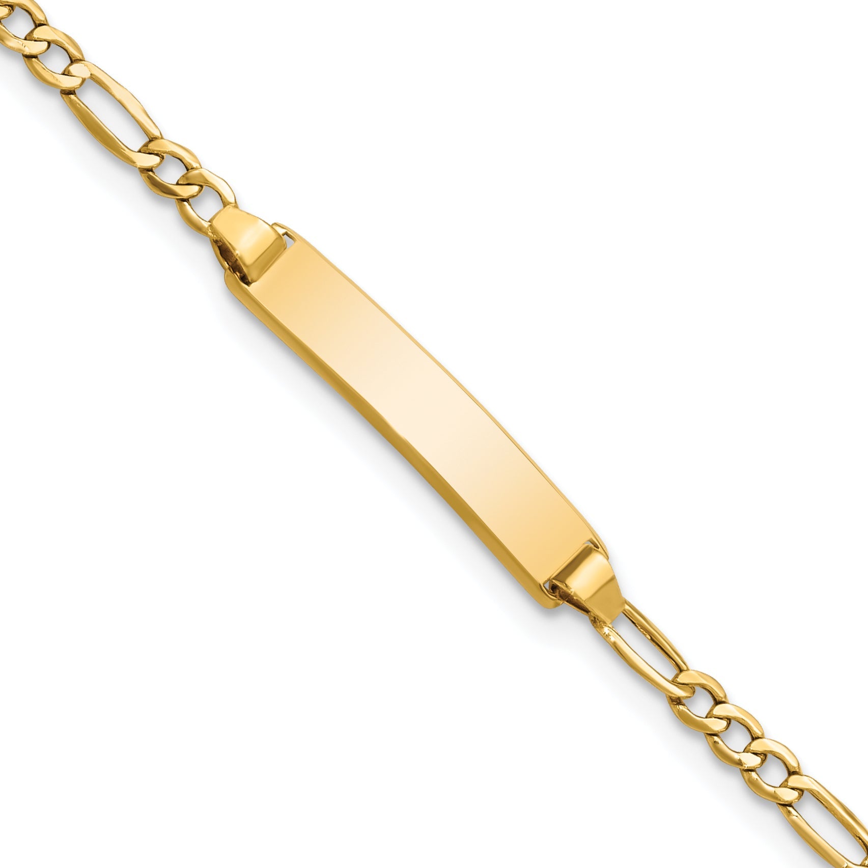 14K Yellow Gold Polished Semi Solid Chain/Solid Plate Figaro Link 23X4.5mm 6 Inch Baby/Child Id Bracelet
