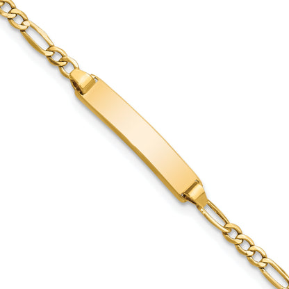 14K Yellow Gold Polished Semi Solid Chain/Solid Plate Figaro Link 23X4.5mm 6 Inch Baby/Child Id Bracelet