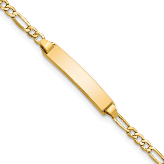 14K Yellow Gold Polished Semi Solid Chain/Solid Plate Figaro Link 23X4.5mm 6 Inch Baby/Child Id Bracelet