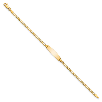 14K Yellow Gold Polished Semi Solid Chain/Solid Plate Figaro Link Soft Diamond Shape 19.5X5.5mm 7 Inch Id Bracelet