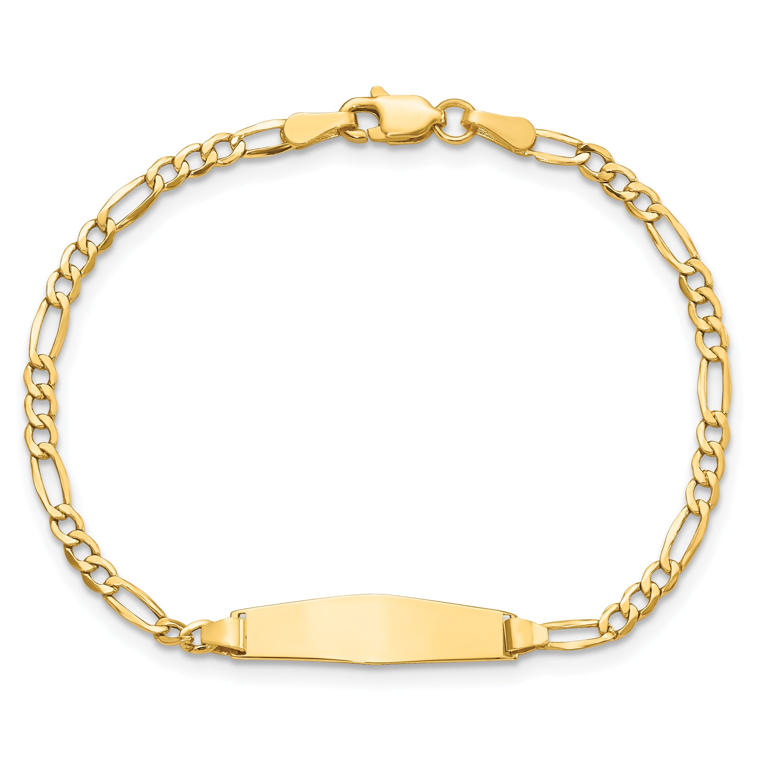 14K Yellow Gold Polished Semi Solid Chain/Solid Plate Figaro Link Soft Diamond Shape 19.5X5.5mm 6 Inch Baby/Child Id Bracelet