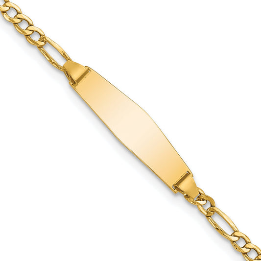 14K Yellow Gold Polished Semi Solid Chain/Solid Plate Figaro Link Soft Diamond Shape 19.5X5.5mm 6 Inch Baby/Child Id Bracelet