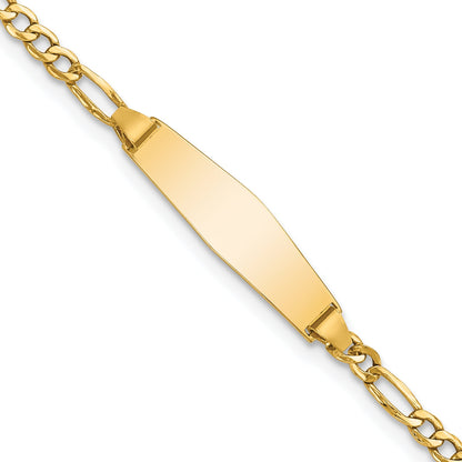 14K Yellow Gold Polished Semi Solid Chain/Solid Plate Figaro Link Soft Diamond Shape 19.5X5.5mm 7 Inch Id Bracelet