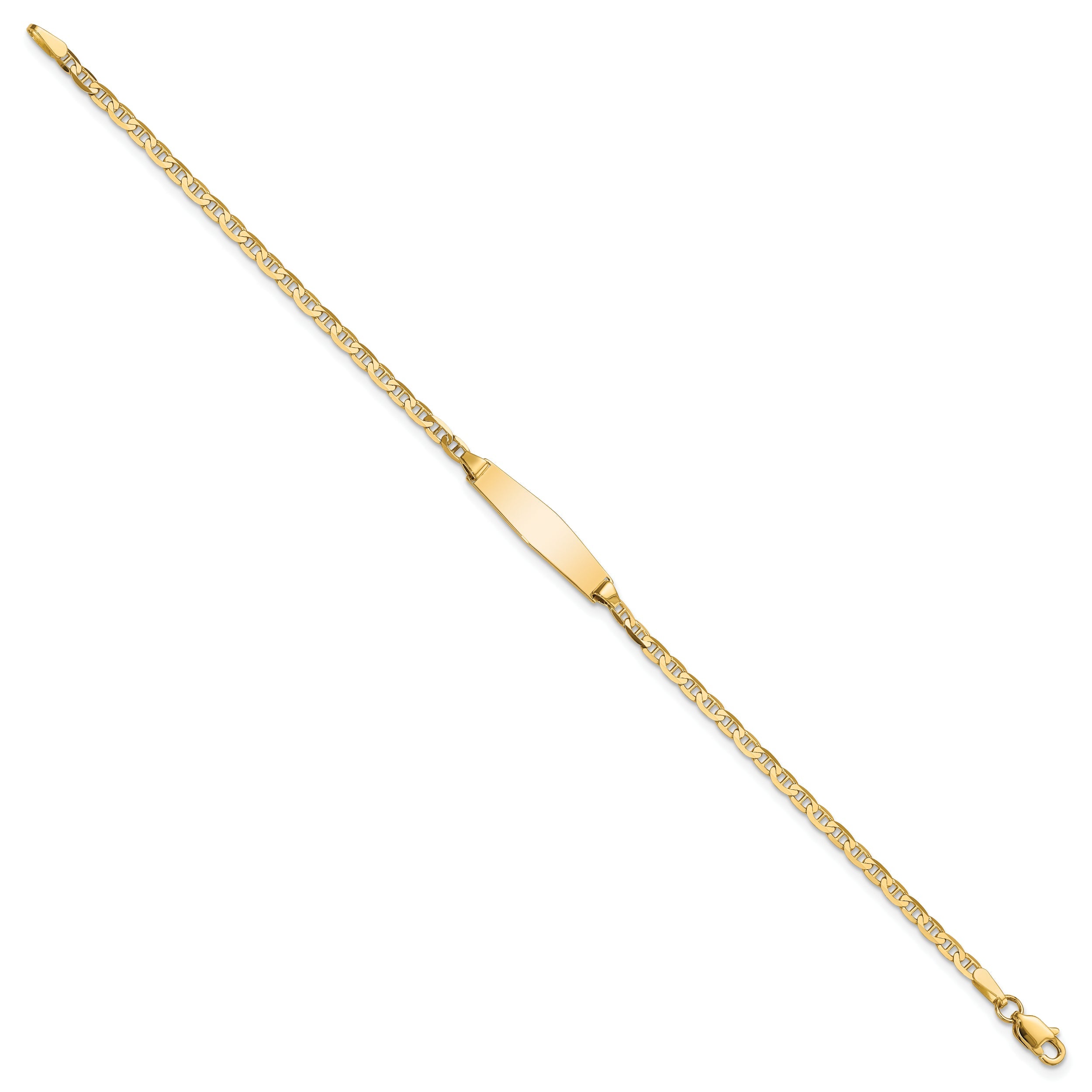 14K Yellow Gold Polished Semi Solid Chain/Solid Plate Anchor Link Soft Diamond Shape 19.5X5.5mm 6 Inch Baby/Child Id Bracelet