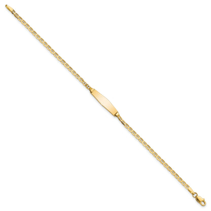 14K Yellow Gold Polished Semi Solid Chain/Solid Plate Anchor Link Soft Diamond Shape 19.5X5.5mm 6 Inch Baby/Child Id Bracelet