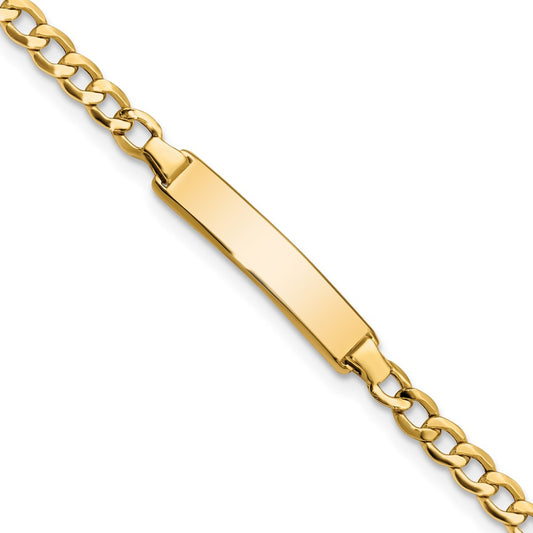 14K Yellow Gold Polished Semi Solid Chain/Solid Plate Cuban Link 23.5X4.5mm 6 Inch Baby/Child Id Bracelet