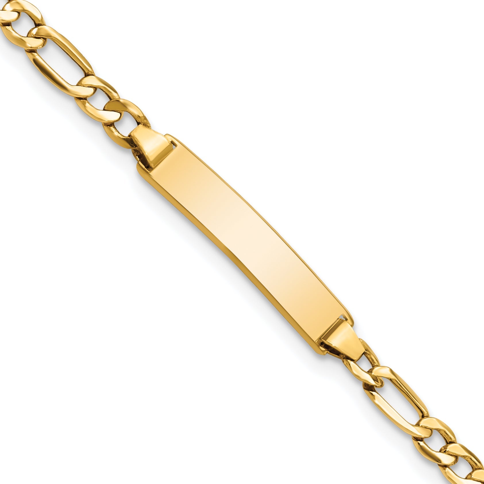 14K Yellow Gold Polished Semi Solid Chain/Solid Plate Figaro Link 20.3X4.4mm 6 Inch Baby/Child Id Bracelet