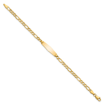14K Yellow Gold Polished Semi Solid Chain/Solid Plate Figaro Link Soft Diamond Shape 19.5X5.5mm 7 Inch Id Bracelet