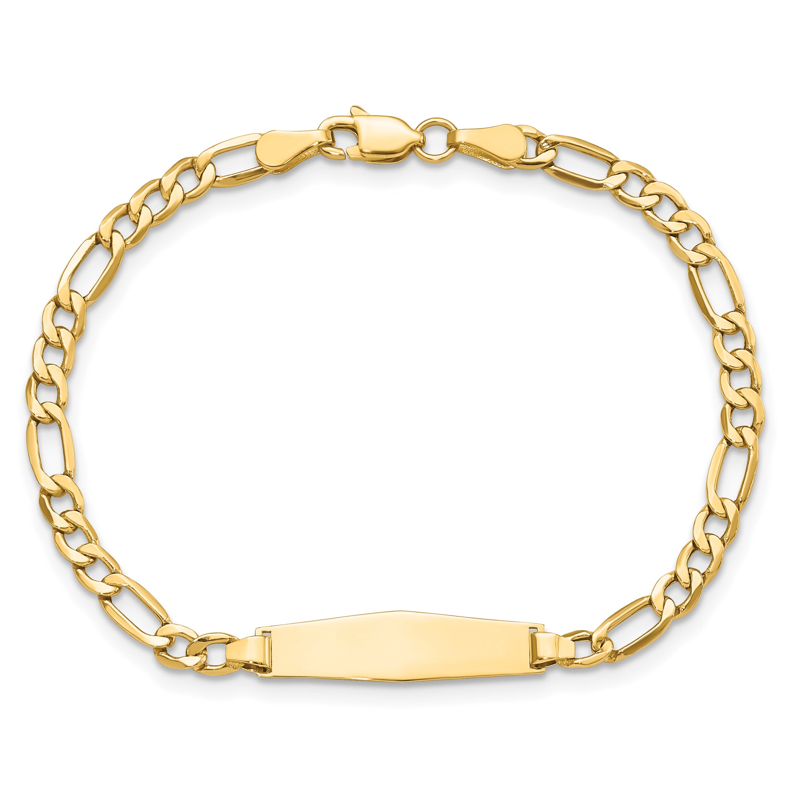 14K Yellow Gold Polished Semi Solid Chain/Solid Plate Figaro Link Soft Diamond Shape 19.5X5.5mm 7 Inch Id Bracelet