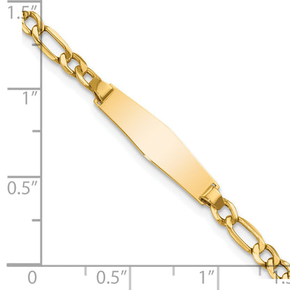 14K Yellow Gold Polished Semi Solid Chain/Solid Plate Figaro Link Soft Diamond Shape 19.5X5.5mm 6 Inch Baby/Child Id Bracelet