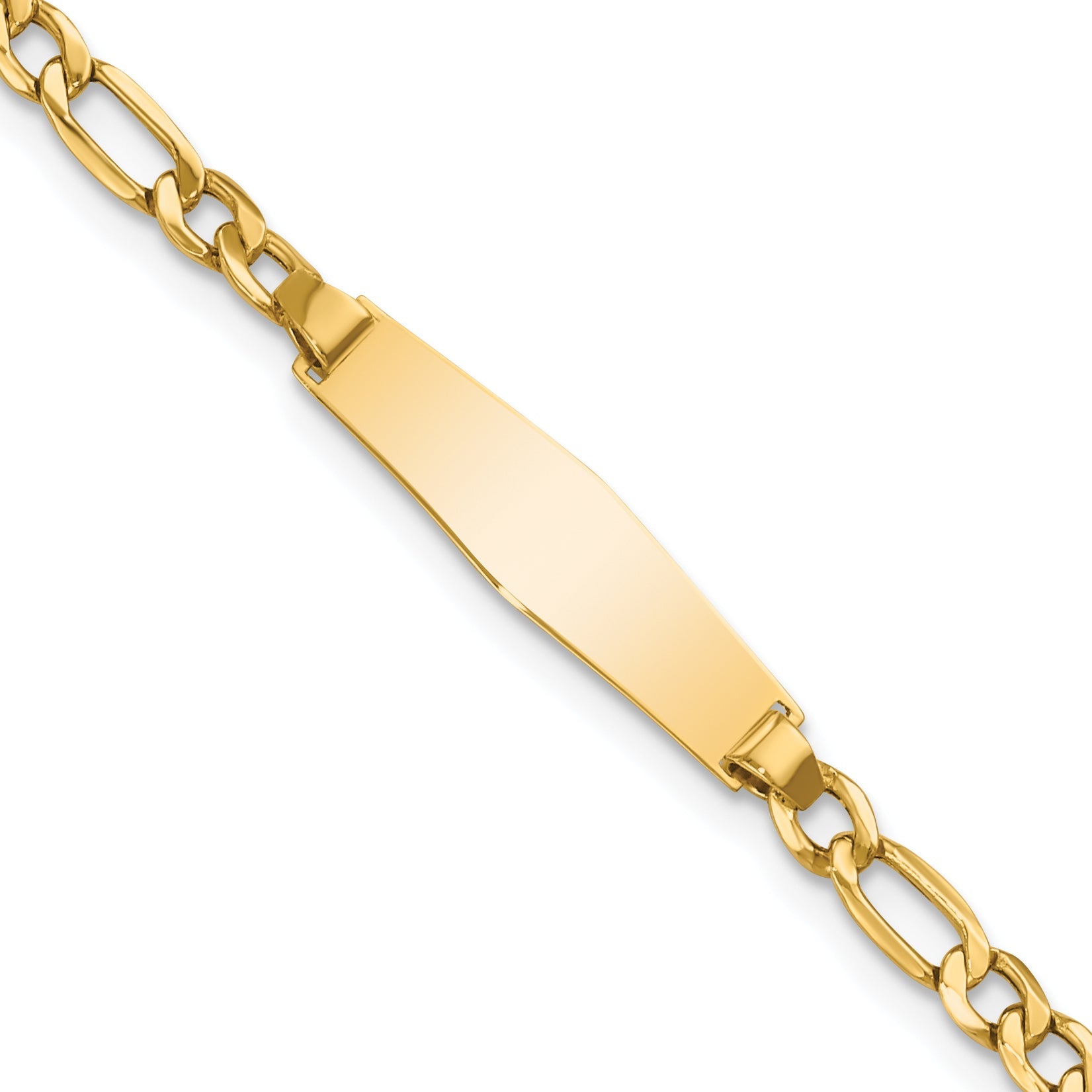 14K Yellow Gold Polished Semi Solid Chain/Solid Plate Figaro Link Soft Diamond Shape 19.5X5.5mm 6 Inch Baby/Child Id Bracelet