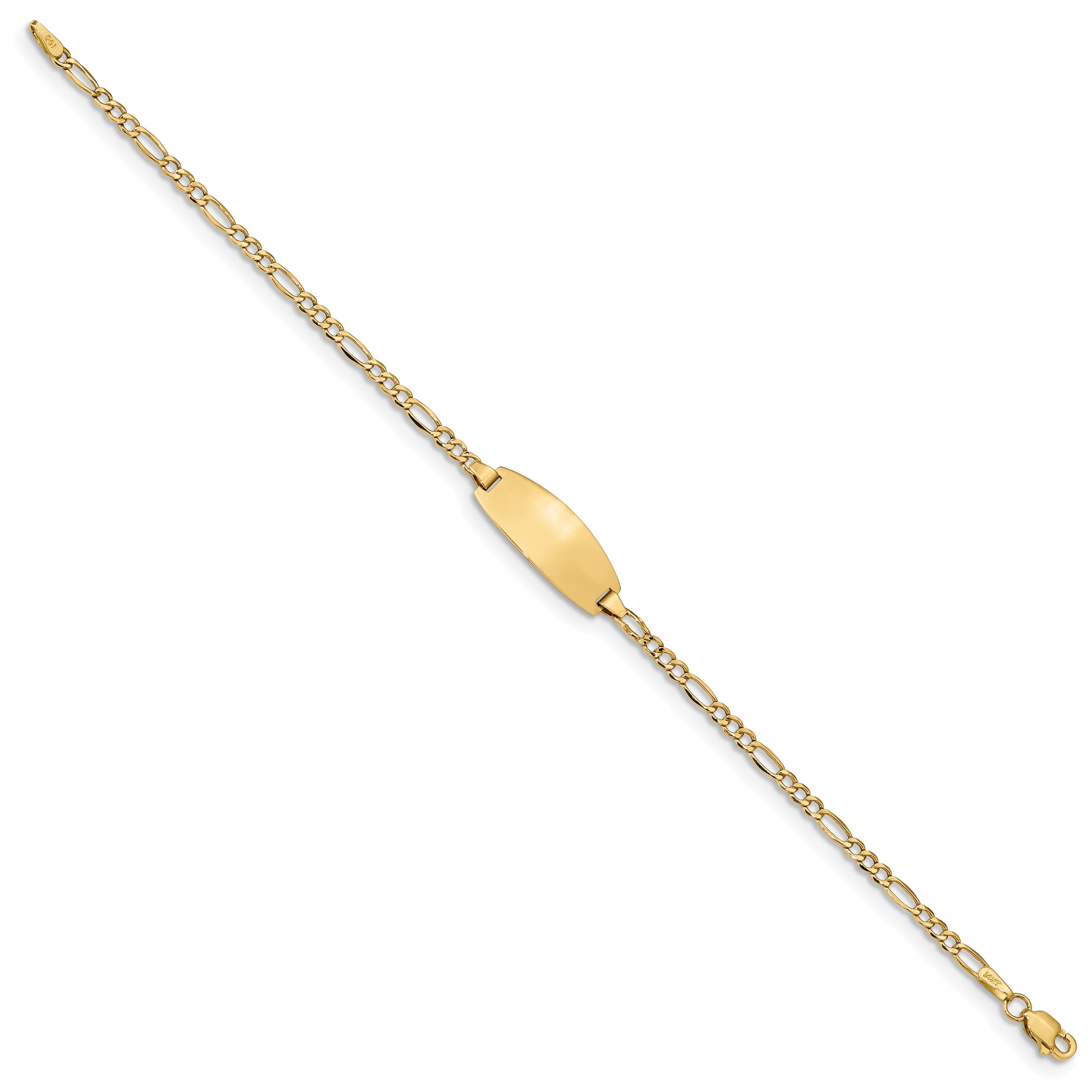 14K Yellow Gold Polished Semi Solid Chain/Solid Plate Figaro Link Oval 18.5X8.5mm 7 Inch Id Bracelet