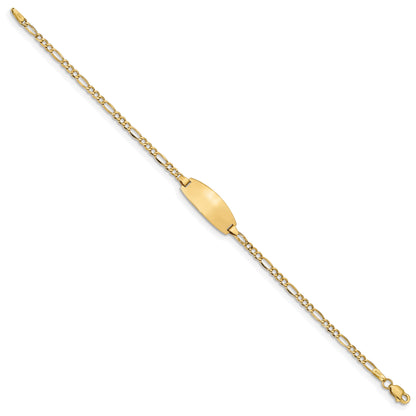 14K Yellow Gold Polished Semi Solid Chain/Solid Plate Figaro Link Oval 18.5X8.5mm 7 Inch Id Bracelet