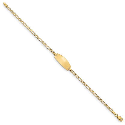 14K Yellow Gold Polished Semi Solid Chain/Solid Plate Figaro Link Oval 18.5X8.5mm 6 Inch Baby/Child Id Bracelet