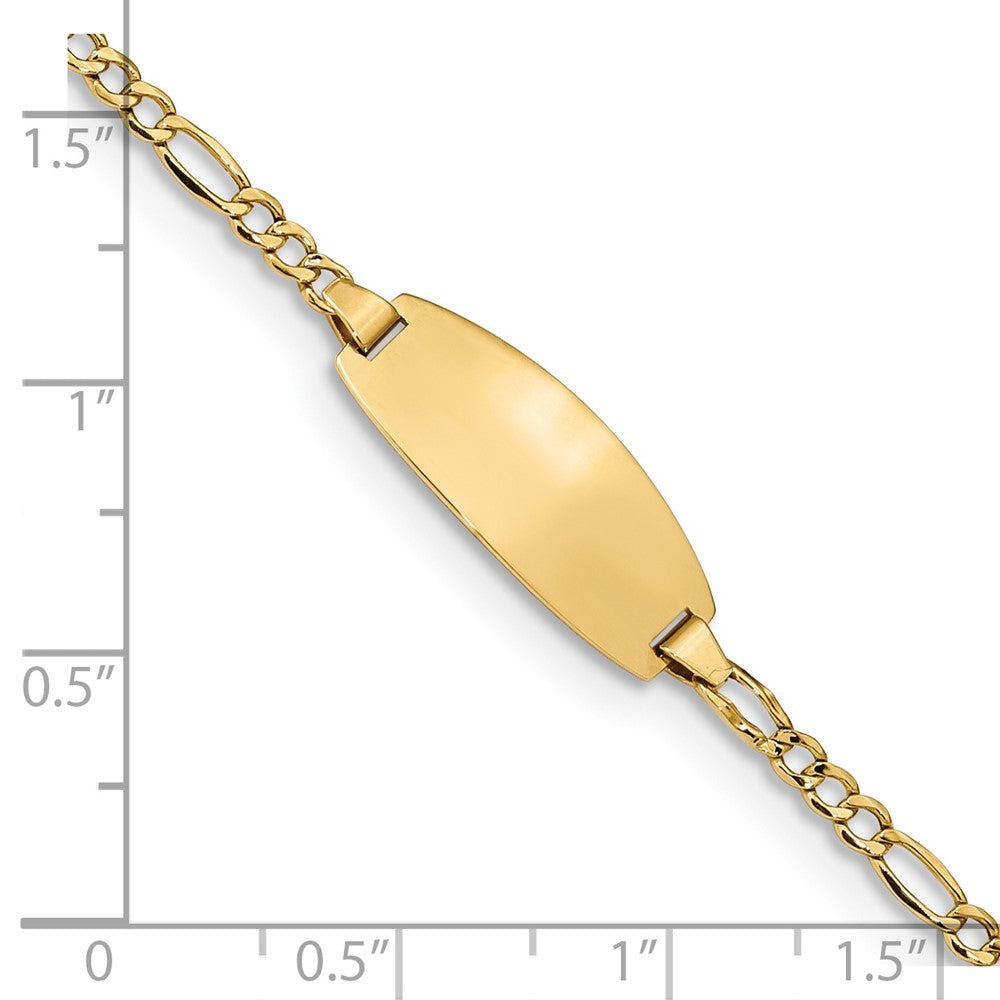 14K Yellow Gold Polished Semi Solid Chain/Solid Plate Figaro Link Oval 18.5X8.5mm 6 Inch Baby/Child Id Bracelet