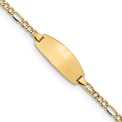 14K Yellow Gold Polished Semi Solid Chain/Solid Plate Figaro Link Oval 18.5X8.5mm 7 Inch Id Bracelet