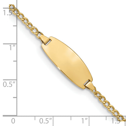 14K Yellow Gold Polished Semi Solid Chain/Solid Plate Curb Link Oval 18.5X8.5mm 7 Inch Id Bracelet