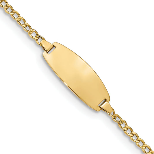 14K Yellow Gold Polished Semi Solid Chain/Solid Plate Curb Link Oval 18.5X8.5mm 7 Inch Id Bracelet