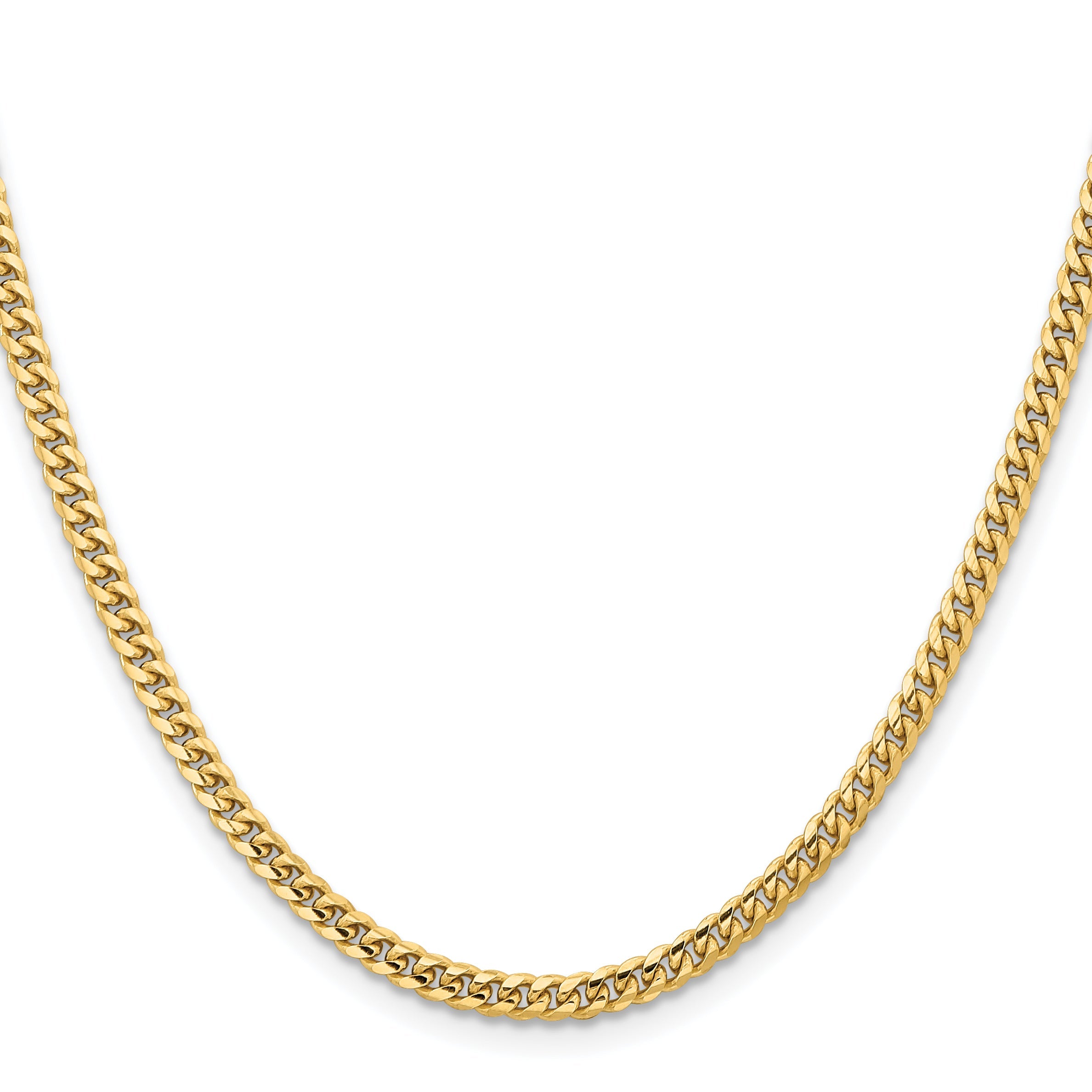 14K Yellow Gold 24 Inch 3.5mm Solid Miami Cuban Link With Lobster Clasp Chain Necklace