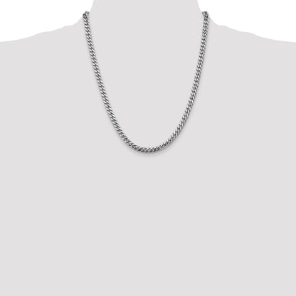 14K White Gold 22 Inch 5mm Solid Miami Cuban Link With Lobster Clasp Chain Necklace