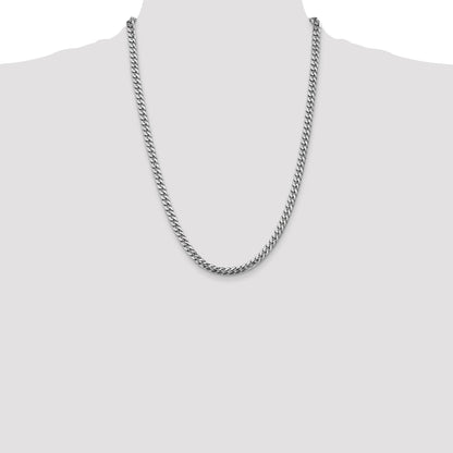 14K White Gold 24 Inch 5mm Solid Miami Cuban Link With Lobster Clasp Chain Necklace
