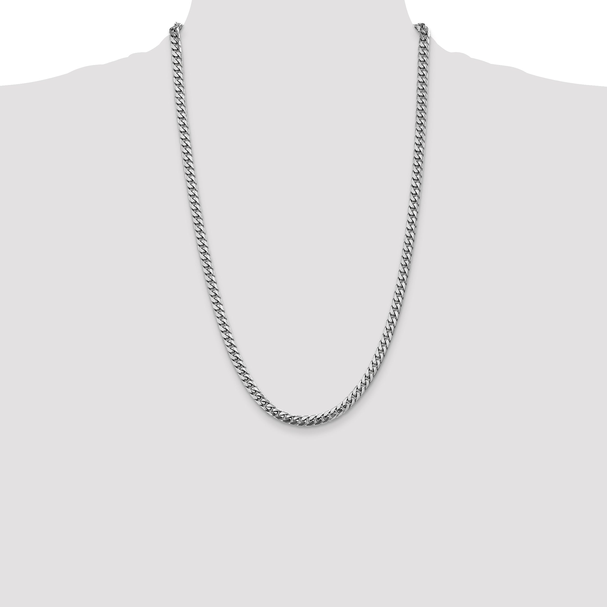 14K White Gold 26 Inch 5mm Solid Miami Cuban Link With Lobster Clasp Chain Necklace