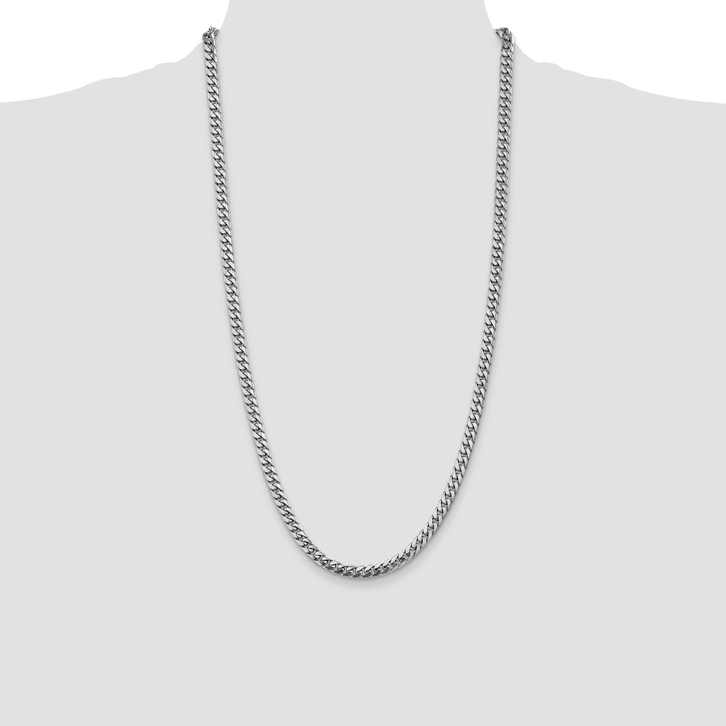 14K White Gold 28 Inch 5mm Solid Miami Cuban Link With Lobster Clasp Chain Necklace