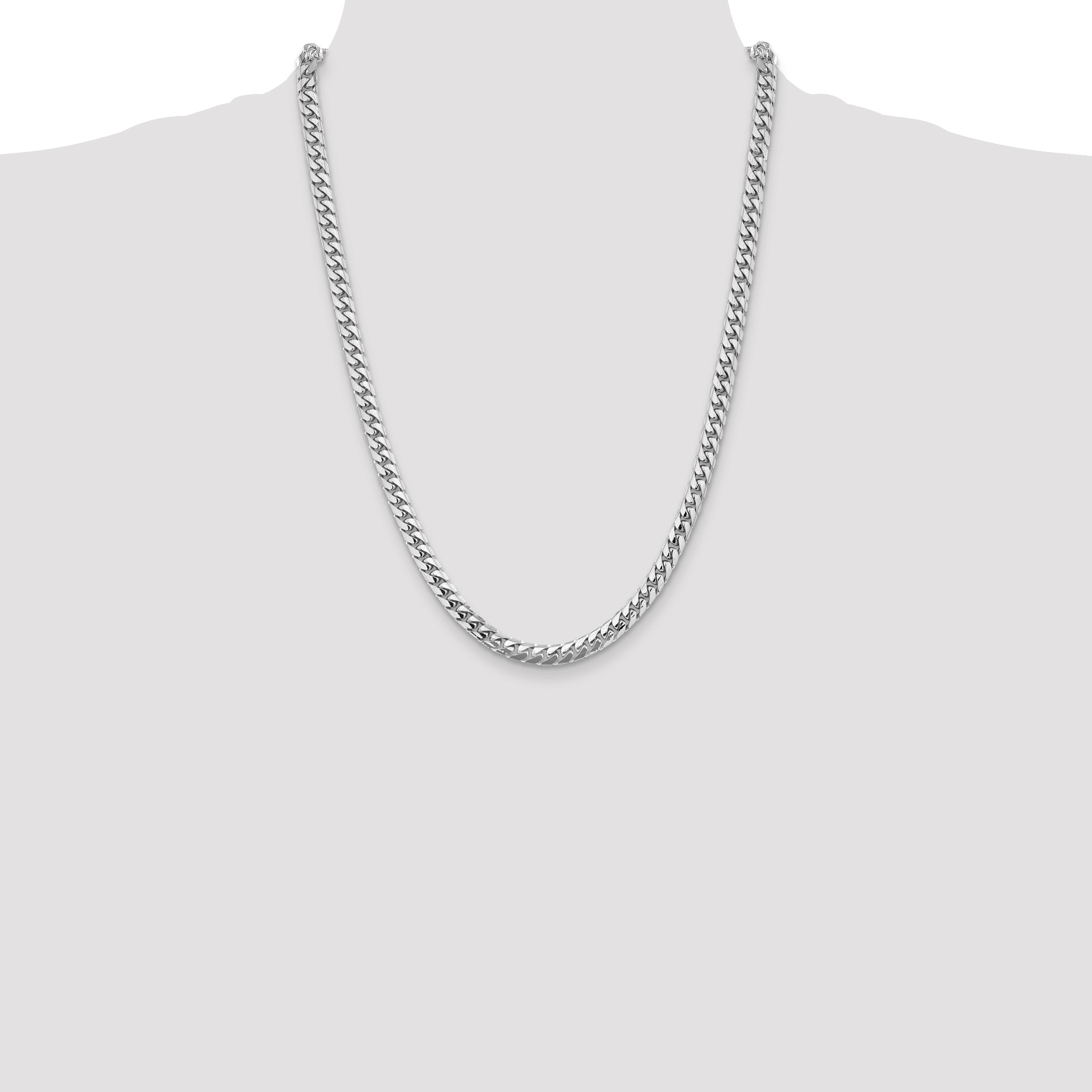14K White Gold 24 Inch 5.5mm Solid Miami Cuban Link With Lobster Clasp Chain Necklace