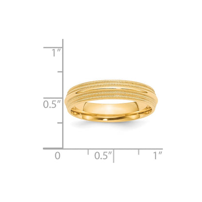 18k Yellow Gold 5mm Double Milgrain Comfort Fit Wedding Band Ring