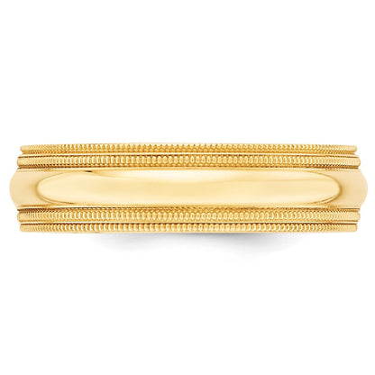 18k Yellow Gold 6mm Double Milgrain Comfort Fit Wedding Band Ring